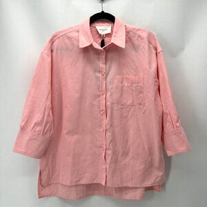 NWT Pomander Place Tuckernuck Adair Boyfriend Shirt Size XS Pink Coastal Barbie‎